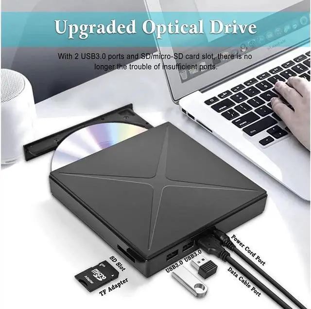 Main image of External CD DVD Drive, USB Type C Dual Port CD Drive, DVD +/-RW CD +/-RW Writer Burner Player with Classic Silver Support SD cards Reader for MacBook Air, MacBook Pro, Mac OS, PC Laptop