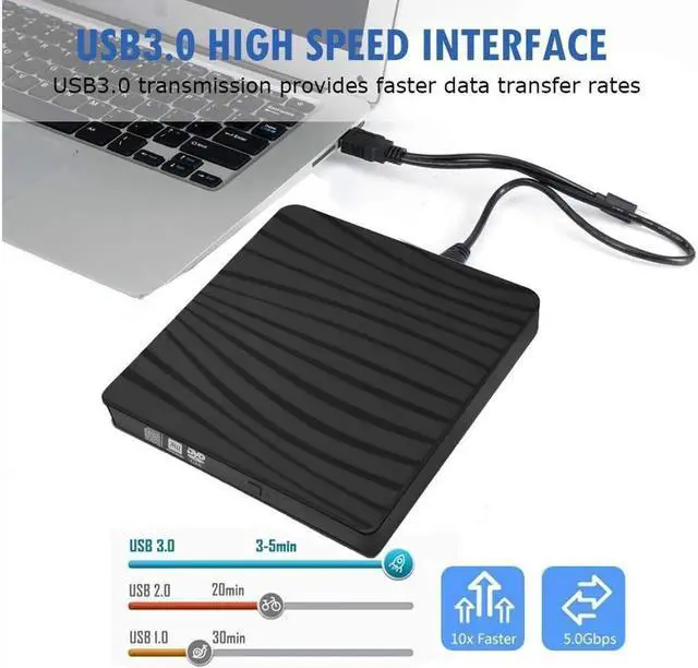 Main image of External CD DVD Drive USB 3.0 Type-C Portable CD DVD +/-RW Optical Drive USB C Burner Slim CD/DVD ROM for PC Laptop Desktop MacBook Mac Linux OS Apple Windows 10/8/7/XP-Black