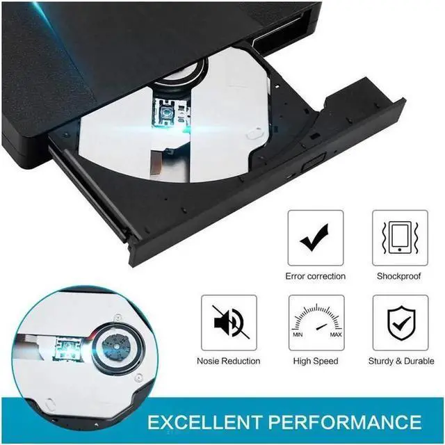 Alt view image 7 of 7 - External CD DVD Drive Type C USB 3.0 Portable High-Speed CD/DVD +/-RW Drive CD DVD ROM Rewriter Reader Burner Writer for Laptop PC Desktop MacBook Mac Windows 7/8/10 Linux OS Apple (Black)