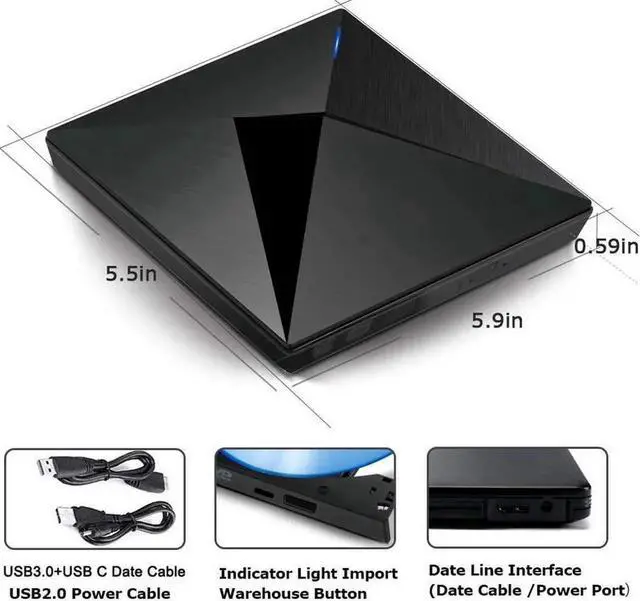 Alt view image 2 of 6 - External DVD Drive USB 3.0 USB-C CD Burner CD/DVD +/-RW Optical Drive,Slim Portable DVD CD ROM Rewriter Writer Duplicator for Laptop Desktop PC,Polaris