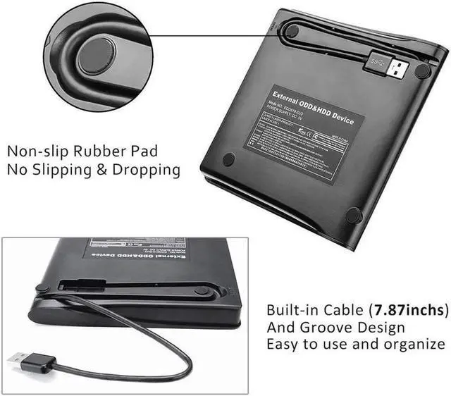 Alt view image 2 of 7 - XD001 External DVD CD Drive, USB 3.0 Type-C Portable CD/DVD ROM +/-RW Drive/DVD Player Rewriter Burner Compatible with Laptop Desktop PC Windows Apple Mac, Black