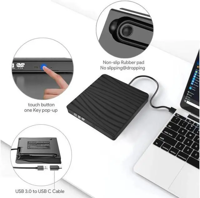 Alt view image 6 of 7 - USB 3.0&Type-C Super External Drive,USB Portable External DVD/CD Drive Burner/Reader/Rewriter for The Latest MacBook/MacBook Pro/ASUS/DELL Latitude with USB-C Port (Black)