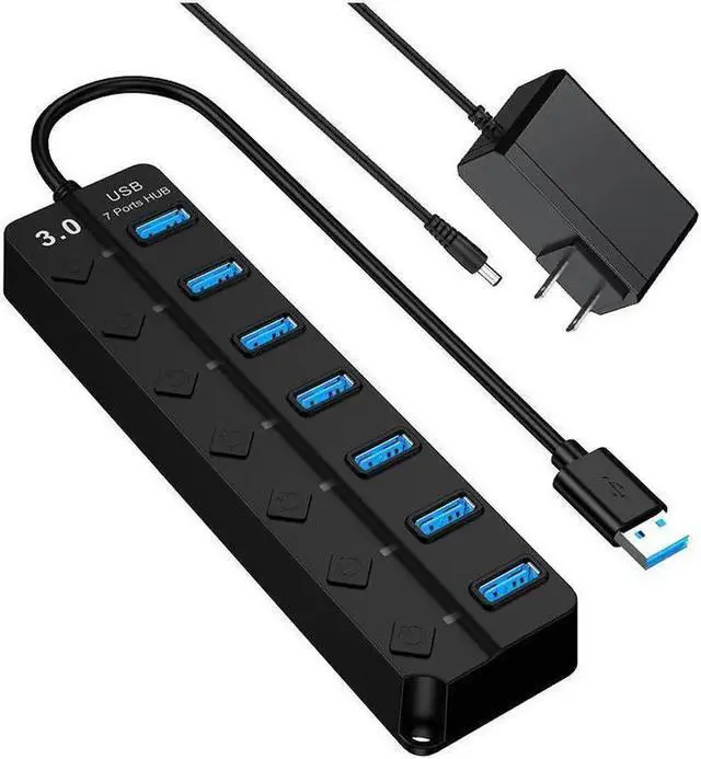 Main image of USB Hub 3.0 Splitter, 7-Port USB Hubs, Multiple Ports Expansion, Individual On/Off Switch LED Indicator, Slim Portable Data Expander for Laptop, Keyboard, Mouse, Adapter