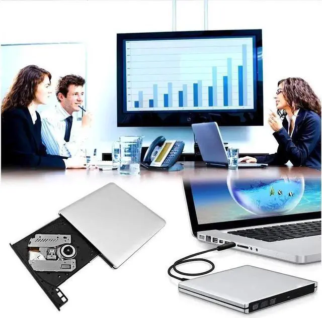 Alt view image 2 of 7 - Aluminum DVD Player for Laptop USB3.0 Type-C Dual Port Portable External CD DVD Drive, Drive Slim DVD/CD ROM Rewriter Burner Compatible with Laptop Desktop PC Windows Linux OS Apple Mac