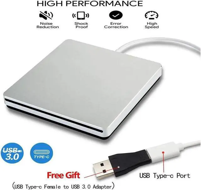 Alt view image 7 of 7 - XD055 Slim Type-C/USB3.0 External CD Drive, Portable CD/DVD +/-RW Drive Ultra-Thin DVD/CD ROM Rewriter Burner Compatible with Laptop Desktop PC Windows Linux OS Apple Mac(Silver)