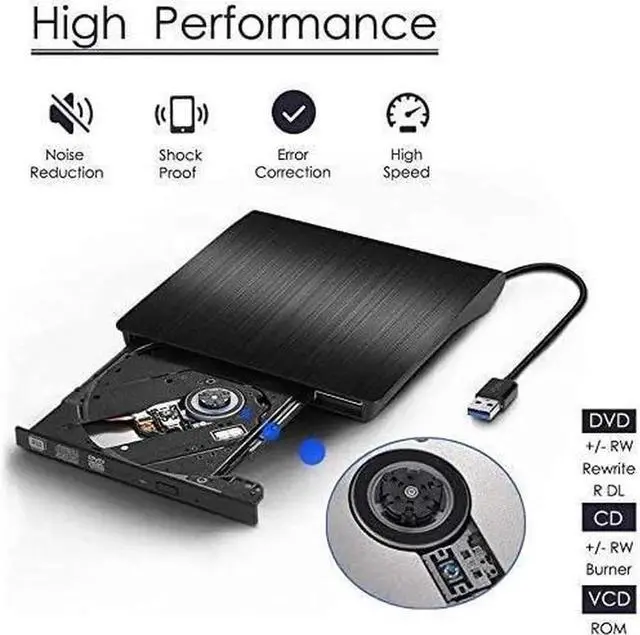Alt view image 3 of 7 - External CD DVD Drive USB3.0Slim CD/DVD +/-RW Drive Rewriter Burner Writer High Speed Data Transfer USB Optical Drives Player Player for PC Desktop/Laptop/Linux/Mac OS/Windows10/8/7 Black