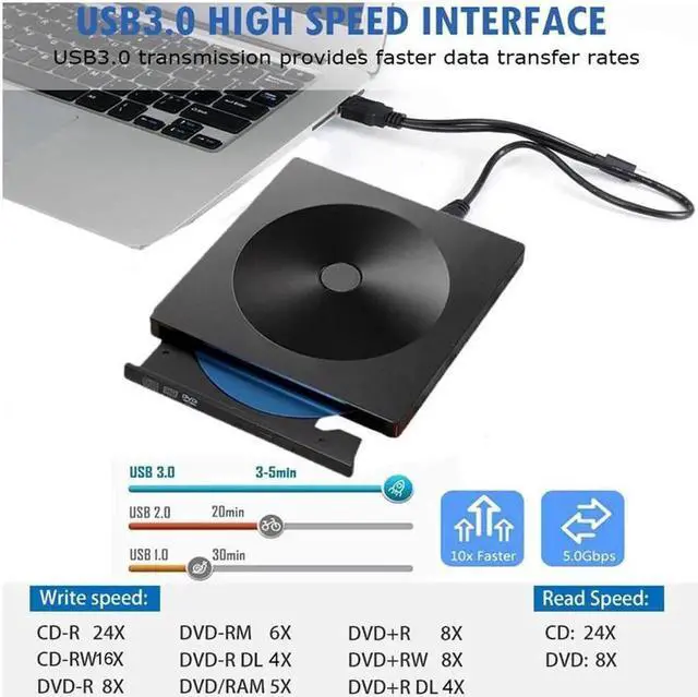 Alt view image 4 of 7 - External CD DVD Drive, USB C Writer Type C USB 3.0 CD DVD RAM Burner Combo High Speed Re-Writer for Laptop Notebook PC Desktop Computer (Black)