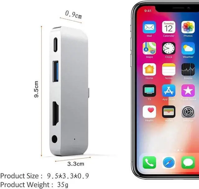 Alt view image 4 of 7 - USB C Hub, 4 in 1 Type C Hub Adapter with 1 USB 3.0 Port, 3.5mm Headphone Jack, PD Charging and 4k HDMI, for iPad Pro 11"/12.9" 2018 & MacBook Pro and Other Type C Devices, Silver