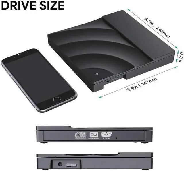 Alt view image 6 of 7 - Slim Type C External CD Drive USB3.0 Portable CD/DVD +/-RW Drive Ultra-Thin DVD/CD ROM Rewriter Burner with Touch Sensitive Button Compatible with Laptop Desktop PC Windows Linux OS Mac