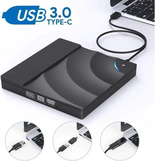 Main image of External CD Drive, USB 3.0 Portable CD/DVD +/-RW Drive Slim DVD/CD ROM Rewriter Burner Superdrive High Speed Data Transfer for Laptop Desktop PC Windows Linux OS Apple Mac