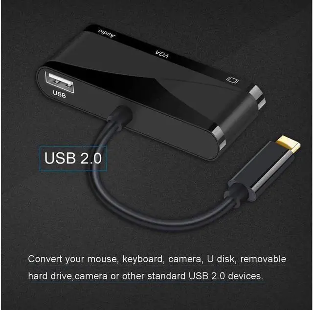 Alt view image 5 of 7 - USB C Type C to HDMI VGA Audio Adapter 4K 1080P, 1 USB 2.0 Ports,Compatible with MacBook Pro 2018/2017,ChromeBook,Dell XPS,and More USB Type C Devices (Black)