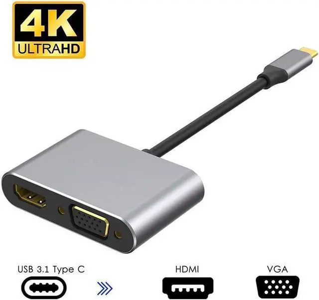 Main image of USB C to 4K HDMI VGA Adapter 2-in-1 Hub with 4Kx2K HDMI, 1080P VGA Compatible for MacBook/MacBook Pro/Chromebook Pixel /Dell XPS/Samsung Galaxy and More