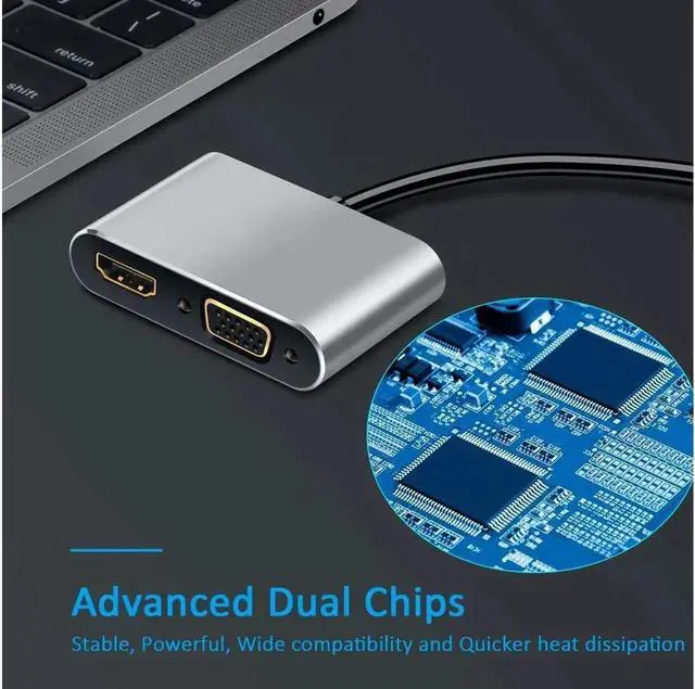 Alt view image 6 of 7 - USB C to 4K HDMI VGA Adapter 2-in-1 Hub with 4Kx2K HDMI, 1080P VGA Compatible for MacBook/MacBook Pro/Chromebook Pixel /Dell XPS/Samsung Galaxy and More