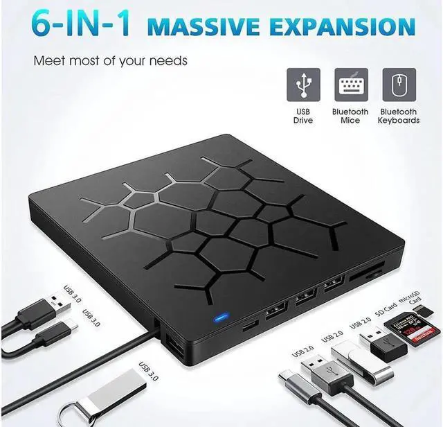 Alt view image 6 of 7 - 2022 New External CD DVD Drive, Portable USB 3.0 CD DVD +/-RW Drive Burner Player with 4 USB Ports and 2 SD Card Slots Compatible for Windows 7/8/10 Laptop Computer Surface Pro Mac