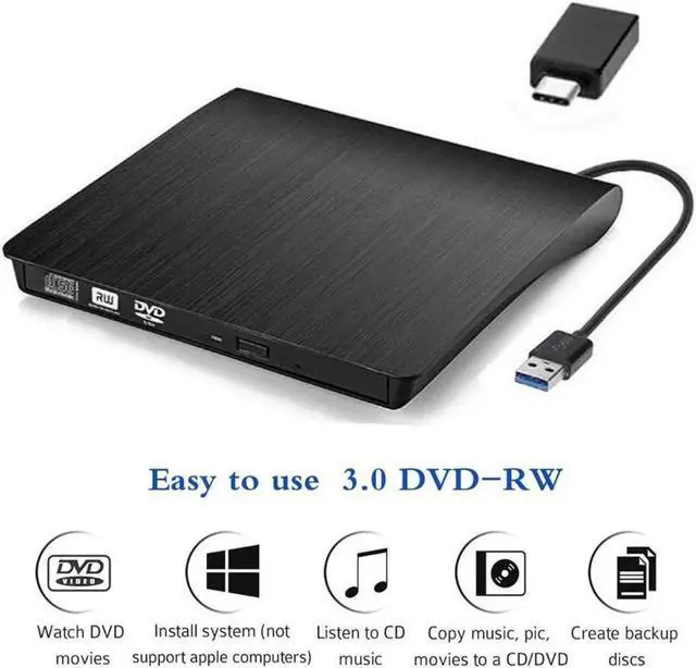 Main image of XD001 External DVD Drive for Laptop, Portable High-Speed USB-C&USB 3.0 CD Burner/DVD Reader Writer for PC Desktops, Compatible with Windows/Mac OSX/Linux (USB C&3.0), Black
