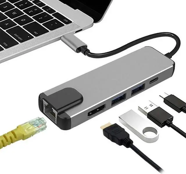 Main image of USB C Hub, 5 in 1 USB C Adapter with 4K HDMI/5Gbps 2USB 3.0,, Type- C 100W PD, USB C to HDMI Adapter Compatible with MacBook Pro, ipad Pro and Type C Smartphones
