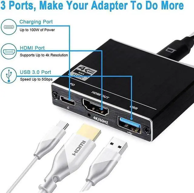 Alt view image 3 of 7 - USB C to HDMI Adapter, Thunderbolt 3 to HDMI Hub, USB-C Digital AV Multiport Adapter HDMI 4K@60Hz Output USB 3.0 Port & 100W PD Quick Charging Port Converter for MacBook/Sam.Sung S10/S10+