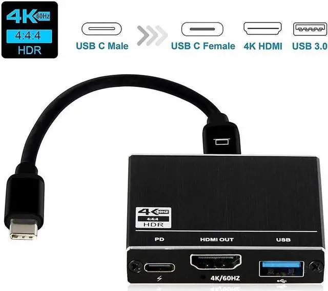 Main image of USB C to HDMI Adapter, Thunderbolt 3 to HDMI Hub, USB-C Digital AV Multiport Adapter HDMI 4K@60Hz Output USB 3.0 Port & 100W PD Quick Charging Port Converter for MacBook/Sam.Sung S10/S10+