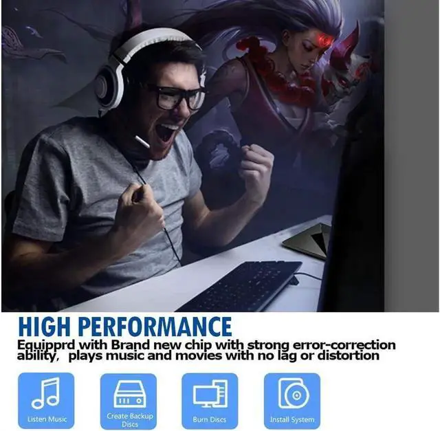 Alt view image 5 of 6 - External DVD Drive, USB 3.0 Type C CD Drive, Dual Port DVD-RW Player, Portable Optical Burner Writer Rewriter, High Speed Data Transfer for Laptop Notebook Desktop PC MAC OS Windows