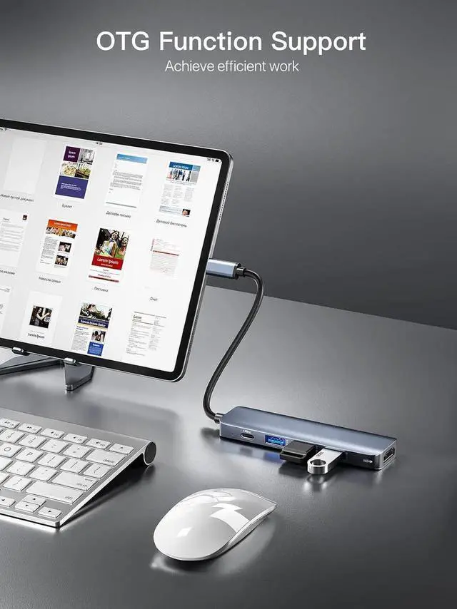 Alt view image 3 of 7 - USB C Hub 5 in 1 Multi-Port Digital AV Adapter 4K HDMI, 100W Power Delivery, 3 USB-A 3.0 Data Ports, USB C Dongle for MacBook Pro/Air, iPad Pro, iMac, iPhone 15 Pro/Pro Max, XPS, and More