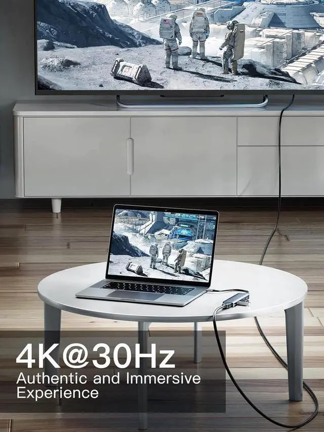 Alt view image 2 of 7 - USB C Hub 5 in 1 Multi-Port Digital AV Adapter 4K HDMI, 100W Power Delivery, 3 USB-A 3.0 Data Ports, USB C Dongle for MacBook Pro/Air, iPad Pro, iMac, iPhone 15 Pro/Pro Max, XPS, and More