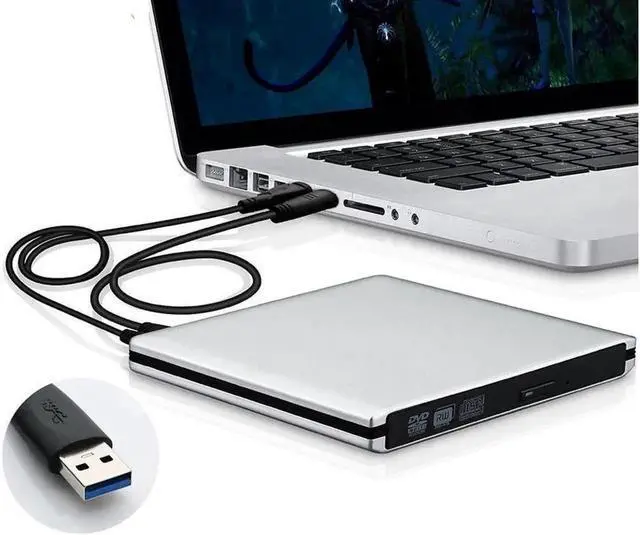 Alt view image 6 of 7 - Aluminum External DVD Drive for Laptop, Portable High-Speed USB-C&USB 3.0 CD Burner/DVD Reader Writer for PC Desktops, Compatible with Windows/Mac OSX/Linux (XD058), Silver