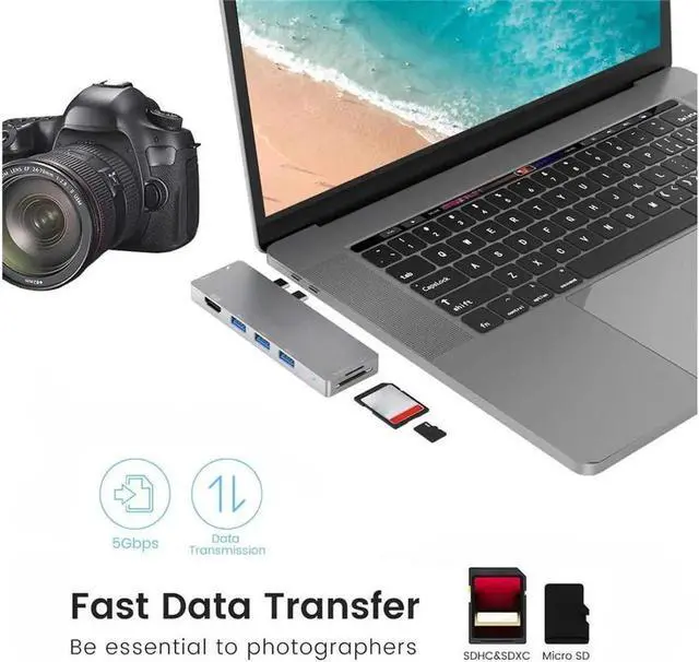 Alt view image 4 of 7 - USB C Hub Adapter Dongle for MacBook Pro 2019/2018-2016,MacBook Air 2019/2018 with 4K HDMI,Thunderbolt 3 Port,100W PD,SD/TF Card Reader,3 USB 3.0 Ports