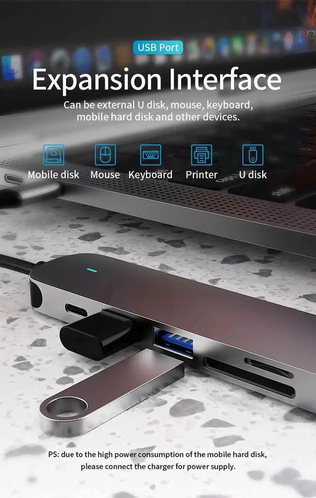 Alt view image 2 of 7 - USB C Computer Hubs, 6 in 1 USB C Adapter, Type C Hub with 4K HDMI, USB 3.0/2.0 Ports, 87W Power Delivery, SD/TF Card Reader, Portable for Mac Pro and Other Type C Laptops