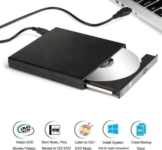 Alt view image 2 of 7 - External CD Drive for Laptop, USB2.0 Ultra-Slim Portable CD +/-RW ROM Burner/Writer Compatible with PC Desktop Windows 2000/XP/Vista/Windows7/Windows8(Black)