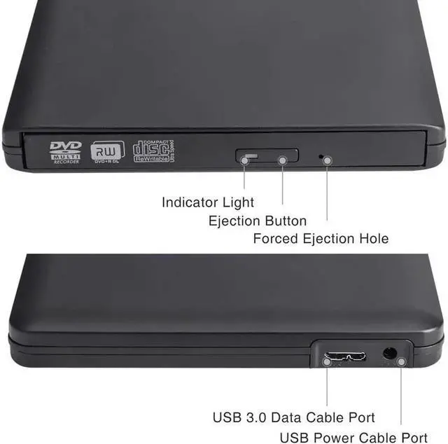 Alt view image 6 of 7 - Aluminum External CD Drive USB 3.0/Type-C Portable CD/DVD+/-RW Burner Player Writer Compatible with Windows XP/7/8/10, MacOS, Linux for MacBook, Laptop, Desktop (XD058), Black