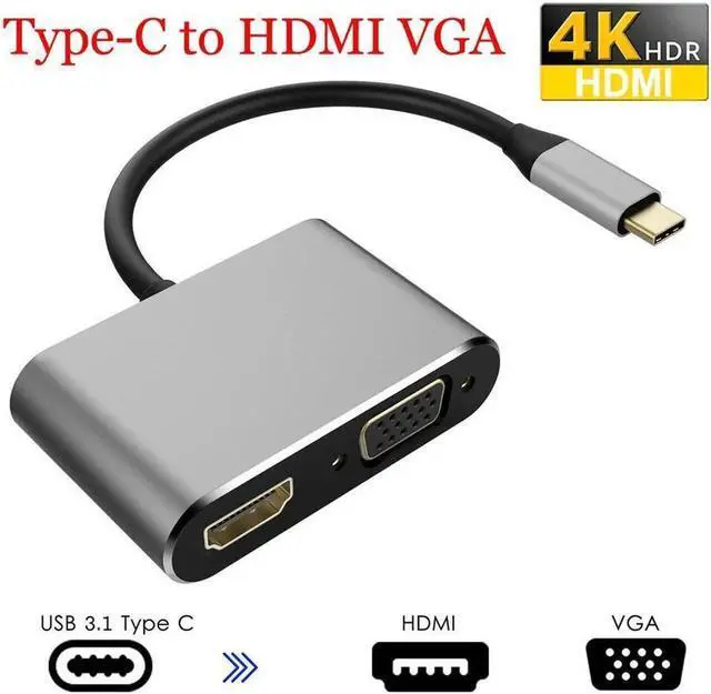 Main image of USB C to HDMI 4K VGA Adapter USB 3.1 Type C(Thunderbolt 3 Compatible) to VGA HDMI UHD Video Converter Adaptor for 2018 iPad Pro/MacBook Pro/Chromebook/Lenovo 900/Dell XPS/Samsung Galaxy