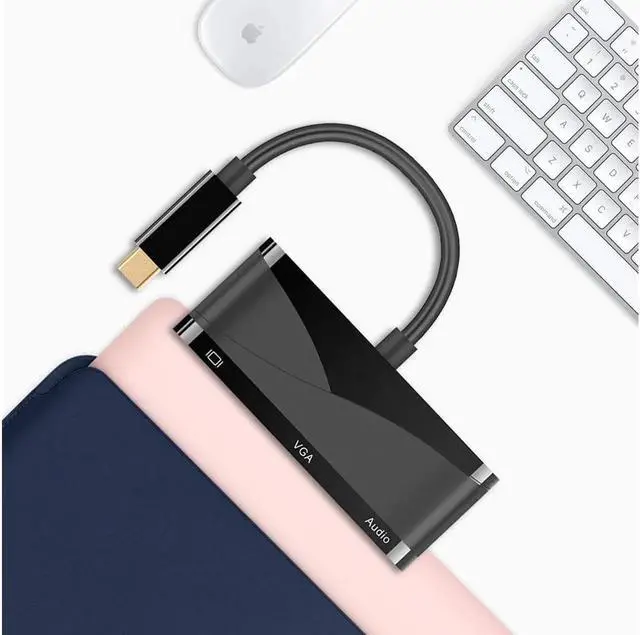 Alt view image 3 of 7 - USB C to HDMI + VGA Audio Adapter Support 4K 1080P Compatible with MacBook Pro 2018/2017,ChromeBook,Dell XPS,and More USB Type C Devices (Black)