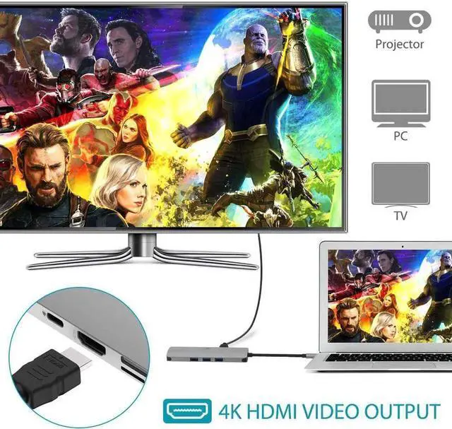 Alt view image 6 of 7 - USB C Hub, 9 in 1 Type C to 4K HDMI Multiport Adapter Dock with RJ45 Ethernet Port, Power Delivery, 60W USB-C PD Port, 3 USB 3.0 port, SD/TF Card Reader, 3.5mm Audio, Type-C Hub for MacBook