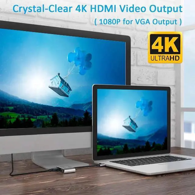 Alt view image 4 of 7 - USB C to HDMI VGA Adapter USB C Hub with 4K HDMI, 1080P VGA, 2 Screens Same Display,Compatible with MacBook Pro/Air/ipad Pro 2018/Dell XPS/Nintendo Switch/Samsung More