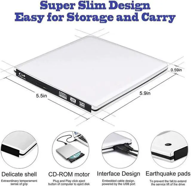 Alt view image 4 of 6 - Aluminum Blu-Ray Burner Player USB3.0 with Type-C adapter Superdrive External DVD/CD Reader and DVD/CD Burner for Apple-MacBook Air/Pro/iMac/Mini/MacBook Pro/ASUS/ASUS/DELL, Silver