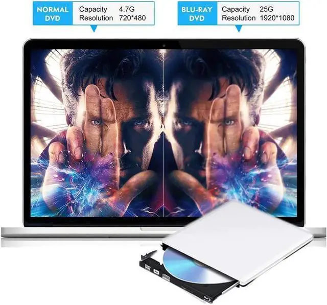Alt view image 5 of 7 - External Blu Ray Drive Type-C CD DVD Drive Ultra Slim USB3.0 Blu-ray Burner Writer Player for Laptop Desktop PC Windows 10/8/7 MacBook Mac Linux OS Apple , Silver