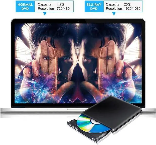 Alt view image 5 of 7 - Aluminum External Blu-Ray Burner Drive for Laptop, Portable High-Speed USB-C&USB 3.0 CD Burner/DVD Reader Writer for PC Desktops, Compatible with Windows/Mac OSX/Linux (ODP1202), Black