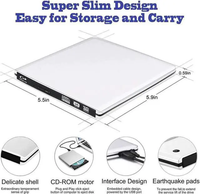 Alt view image 4 of 7 - Aluminum External Blu-Ray Burner Drive for Laptop, Portable High-Speed USB-C&USB 3.0 CD Burner/DVD Reader Writer for PC Desktops, Compatible with Windows/Mac OSX/Linux (ODP1202), Silver