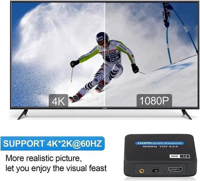 Alt view image 4 of 7 - HDMI Audio Extractor, 4K 60Hz HDMI to HDMI + 3.5mm Audio Audio Extractor Supports Apple TV, Fire TV and Blue-Ray Players HDMI to Optical Audio Converte