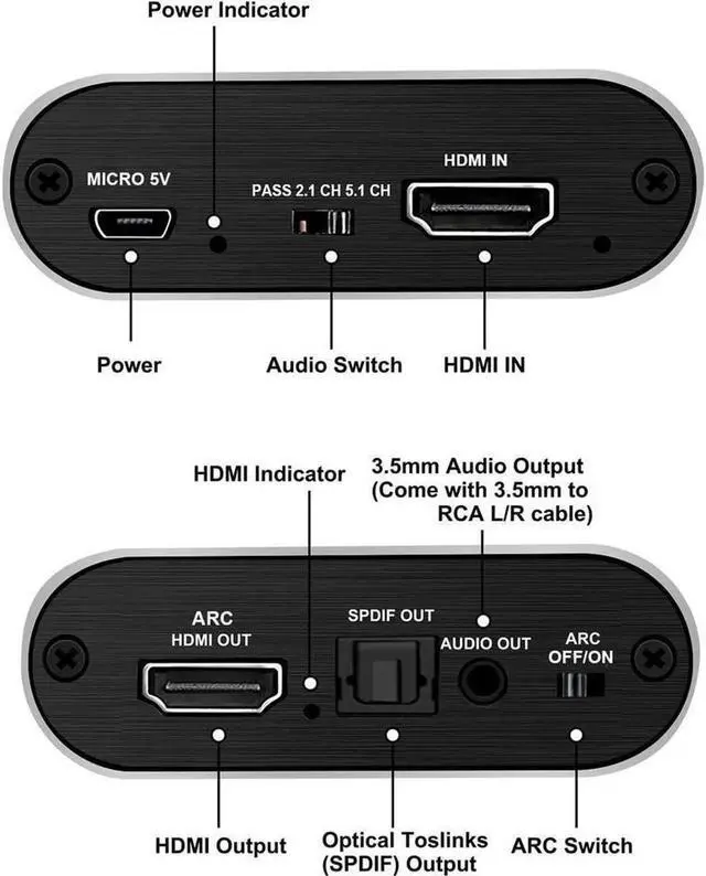 Alt view image 2 of 7 - HDMI Audio Extractor Splitter, HDMI to HDMI + Optical Toslink SPDIF + 3.5mm Audio Jack HDMI Audio Support 5.1 ARC Function, OZV8