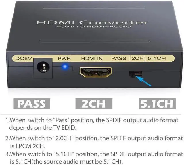Alt view image 3 of 7 - 1080P HDMI to HDMI Audio Splitter Optical SPDIF+RCA L/R Extractor Converter for Blu-ray DVD Player Sky HD Box PS3 PS4