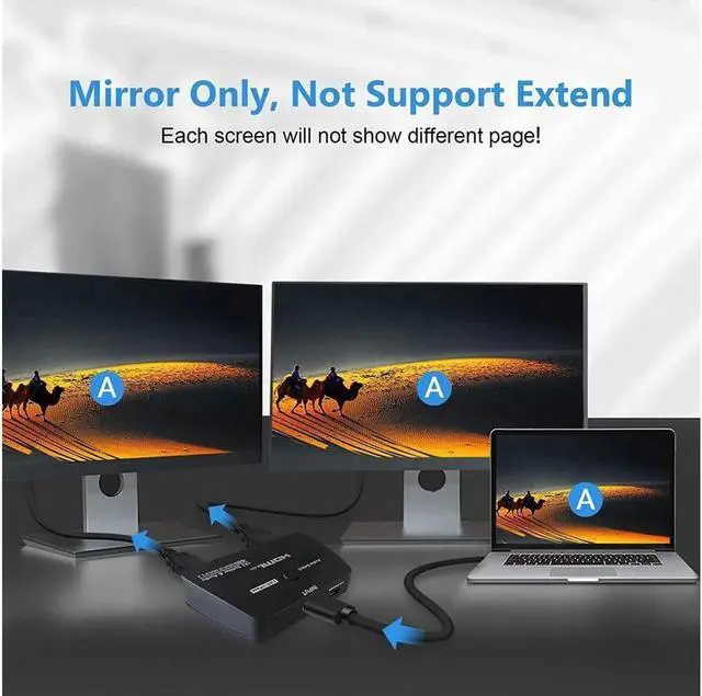 Alt view image 5 of 7 - HDMI Splitter 1 in 2 Out, HDMI Splitter 1x2 Power 4K HDMI Splitter with 3.5mm & SPDIF audio out, 4K@60Hz Dual Monitors Duplicate/Mirror for PS4 Fire Stick HDTV