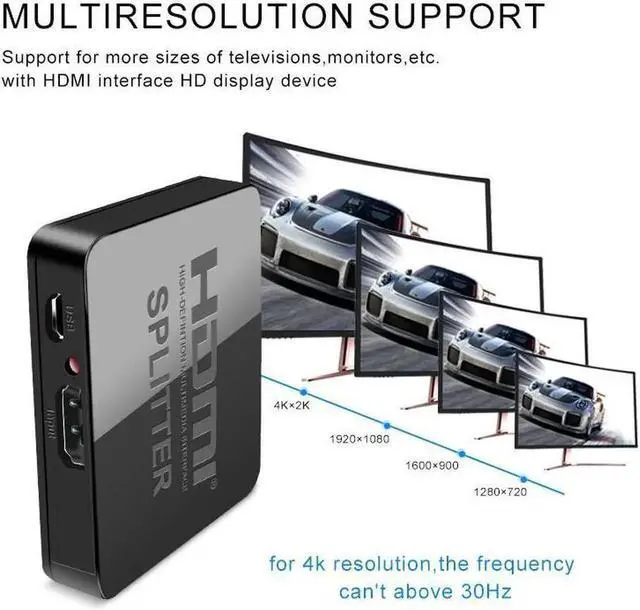 Alt view image 6 of 7 - HDMI Splitter 1 in 2 Out 4K HDMI Splitter, Powered HDMI Splitter Supports HDCP1.2 3D 4K@30HZ Full HD1080P for Xbox PS4 PS3 Fire Stick Roku Blu-Ray Player Apple TV HDTV