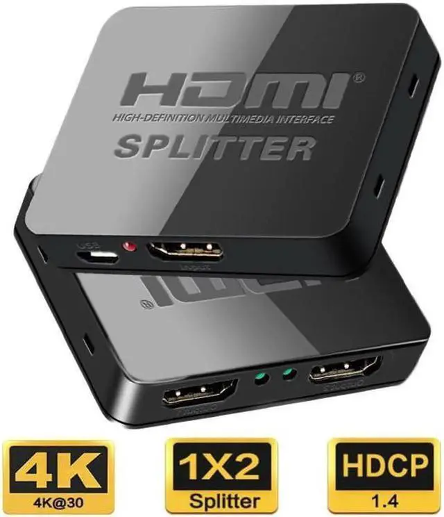 Main image of HDMI Splitter 1 in 2 Out 4K HDMI Splitter, Powered HDMI Splitter Supports HDCP1.2 3D 4K@30HZ Full HD1080P for Xbox PS4 PS3 Fire Stick Roku Blu-Ray Player Apple TV HDTV