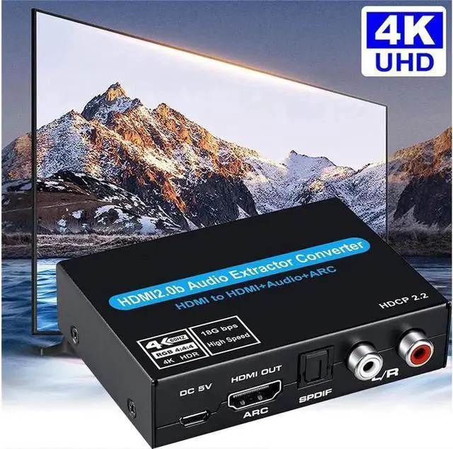 Main image of HDMI Audio Extractor 4K60HZ HDMI 2.0HDMItoHDMI with Audio Optical Toslink SPDIF+RCA L/R and 3.5mm Stereo Audio HDMI Audio Converter Supports ARC HDR10 for Blu-ray Player/DVD/PS4/Xbox360