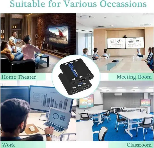 Alt view image 3 of 7 - 4K@60Hz HDMI Splitter 1 in 2 Out - 1x2 HDMI Display Duplicate/Mirror - 4K @ 30Hz (One Input To Two Outputs) - with audio extractor(3.5mm audio out) - 1 Source to 2 Displays, OZF6-1