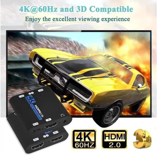 Alt view image 5 of 7 - 4K@60Hz HDMI Splitter 1 in 2 Out - 1x2 HDMI Display Duplicate/Mirror - 4K @ 30Hz (One Input To Two Outputs) - with audio extractor(3.5mm audio out) - 1 Source to 2 Displays, OZF6-1