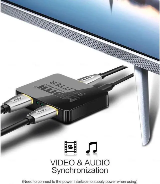 Alt view image 3 of 7 - 4k HDMI 1 Input 2 Output Powered Splitter Signal Amplifier Distributor Support 3D for Apple TV Ruku HDTV Stick and More