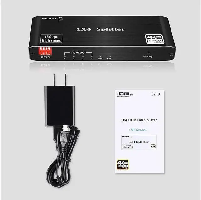 Alt view image 2 of 7 - 4K@60Hz HDMI Splitter, HDMI 2.0 HDCP 2.2 Splitter 1 in 4 Out Support EDID 4K 3D HDR10 for Xbox PS5/4 Roku Fire Stick HDTV Monitor