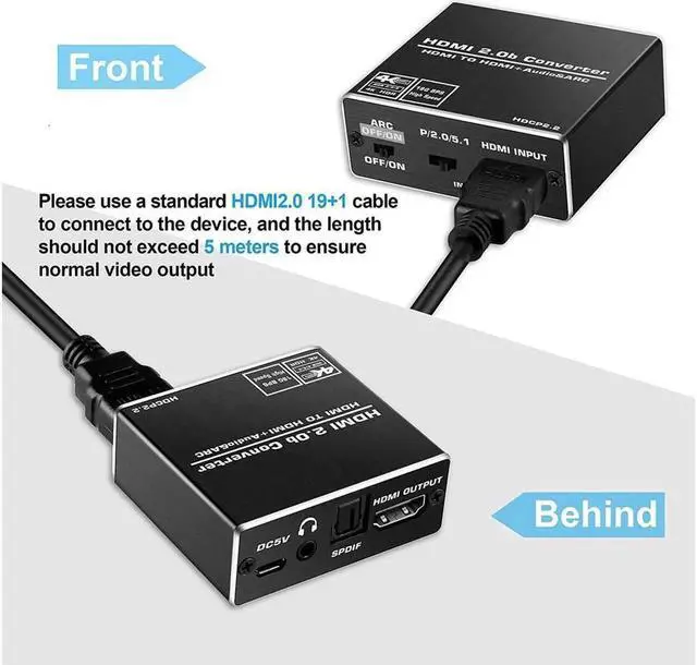 Alt view image 7 of 7 - Aluminum Shell HDMI Audio Extractor Splitter 4K@60Hz hdmi to hdmi SPDIF 3.5mm Audio Adapter Converter Output Support 18Gbps, HDCP 2.2 1080P@120Hz 1080P@144Hz 3D Compatable for PS4 Fire